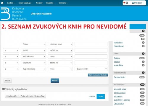 Odkaz na seznam všech zvukových knih pro nevidomé.